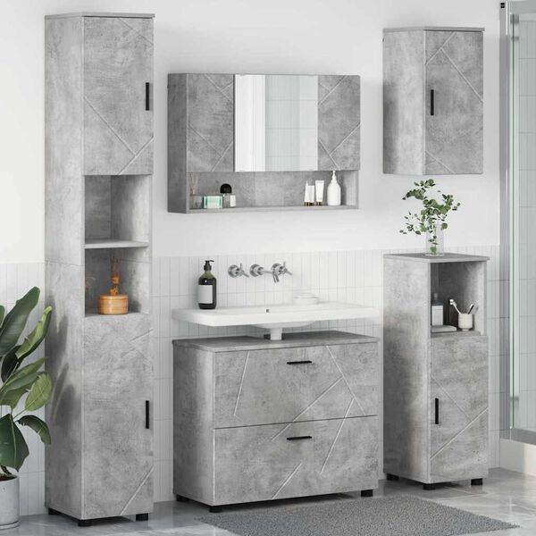 vidaXL Badezimmermöbel Set mit Regal 5 pcs Betongrau Holzwerkstoff