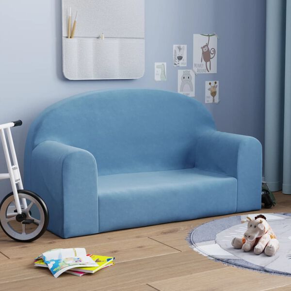 vidaXL Kindersofa 2-Sitzer Blau Weich Pl&uuml;sch