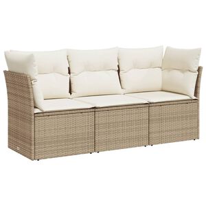 vidaXL 3-tlg. Garten-Sofagarnitur mit Kissen Beige Poly Rattan