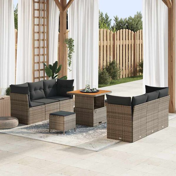 vidaXL Gartensofa-set mit Kissen 9 pcs Grau Poly-Rattan