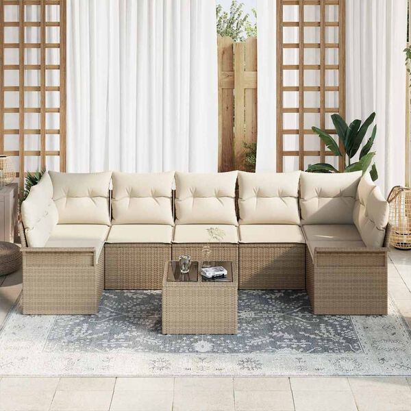 vidaXL Gartensofa-set mit Kissen 8 pcs Beige und Creme Poly-Rattan