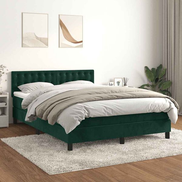 vidaXL Boxspringbett mit Matratze Dunkelgr&uuml;n 140x190 cm Samt