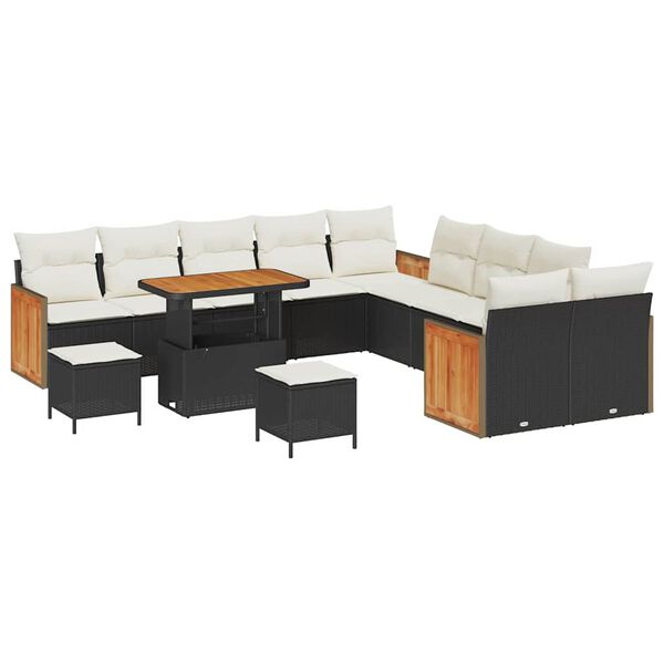 vidaXL Gartensofa-set mit Kissen 13 pcs Schwarz und Creme