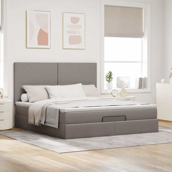 vidaXL Ottoman-Bett mit Matratze & LEDs Taupe 160x200 cm Stoff