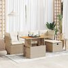 vidaXL 6-tlg. Garten-Sofagarnitur mit Kissen Beige Poly Rattan Akazie