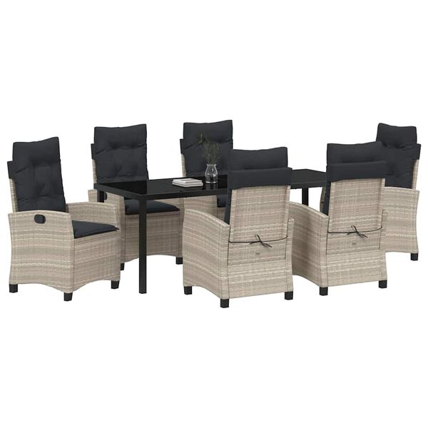 vidaXL Garten Essgruppe mit Kissen 7 pcs Hellgrau Poly-Rattan