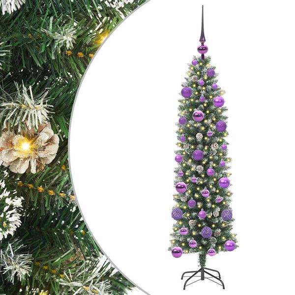 vidaXL K&uuml;nstlicher schlanker Weihnachtsbaum Gr&uuml;n und Wei&szlig; 120 cm
