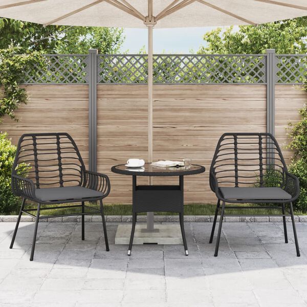 vidaXL Gartenstühle 2 Stk. mit Kissen Schwarz Poly Rattan