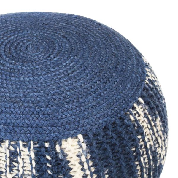 vidaXL Handgestrickter Pouf Blau und Wei&szlig; 50&times;35 cm Wolle