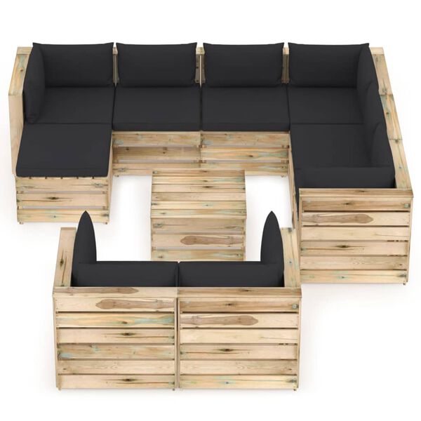 vidaXL 10-tlg. Garten-Lounge-Set mit Kissen Gr&uuml;n Impr&auml;gniertes Holz