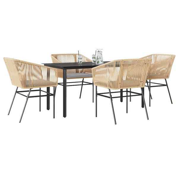 vidaXL 5-tlg. Garten-Essgruppe mit Kissen Braun Poly Rattan Glas