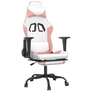 vidaXL Gaming-Stuhl mit Massage & Fu&szlig;st&uuml;tze Wei&szlig; und Rosa Kunstleder