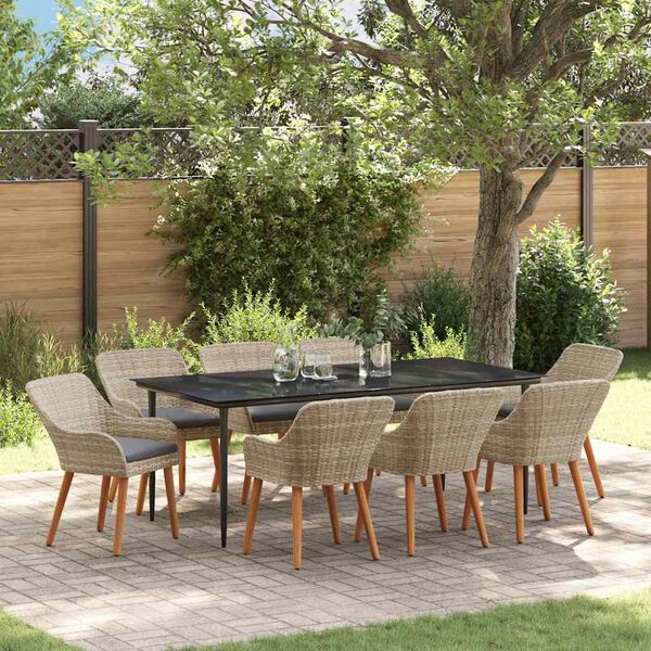 vidaXL Garten Essgruppe mit Kissen 9 pcs Hellgrau Poly-Rattan