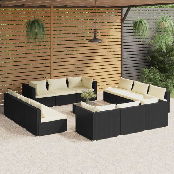 vidaXL 13-tlg. Garten-Lounge-Set mit Kissen Poly Rattan Schwarz