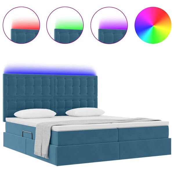 vidaXL Bett mit LED-Lichtleisten Dunkelblau 180 x 200 cm Samt