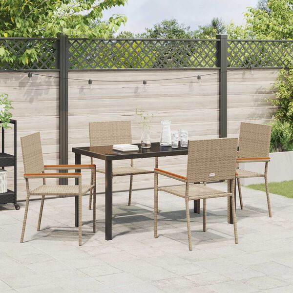 vidaXL Garten Essgruppe mit Kissen 5 pcs Beige Poly-Rattan