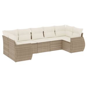 vidaXL 7-tlg. Garten-Sofagarnitur mit Kissen Beige Poly Rattan