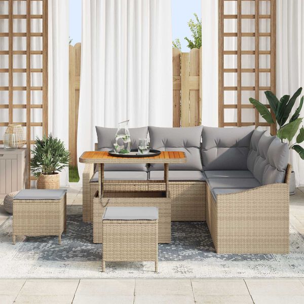 vidaXL Garten-Sofa-Set mit Kissen 8 pcs Beige Poly Rattan