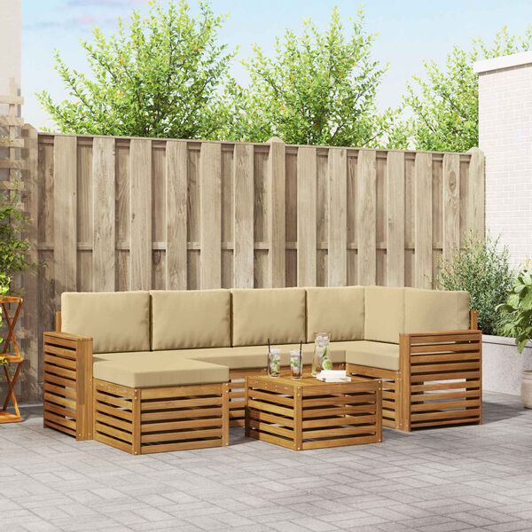 vidaXL Sofagarnituren 7 pcs Natur und Beige Massivholz Akazie