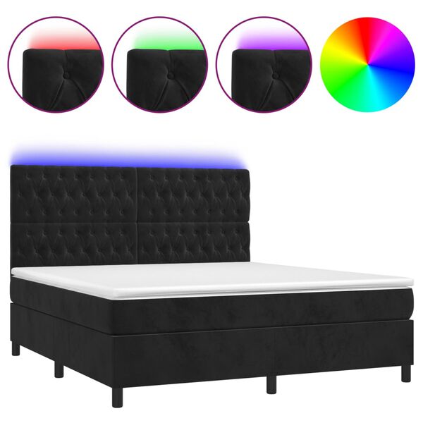vidaXL Boxspringbett mit Matratze & LED Schwarz 160x200 cm Samt