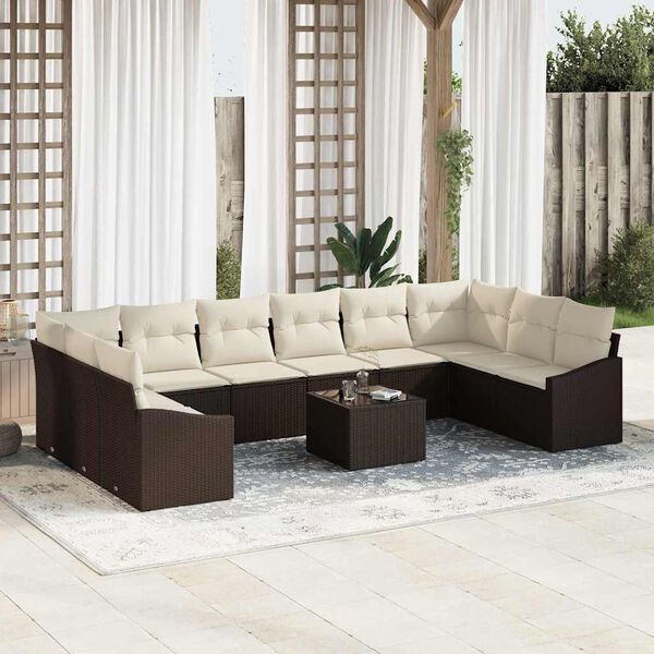 vidaXL Garten-Sofa-Set mit Kissen 11 pcs Braun und Creme Poly-Rattan