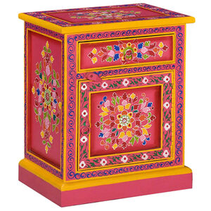 vidaXL Nachttisch Massivholz Mango Rosa Handbemalt