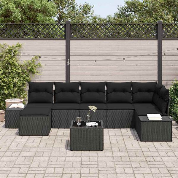 vidaXL Garten-Sofa-Set mit Kissen 7 pcs Schwarz Poly-Rattan