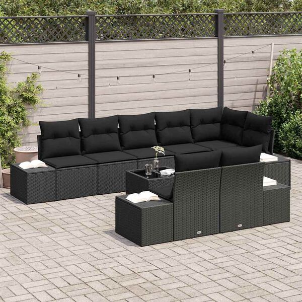 vidaXL Gartensofa-set mit Kissen 9 pcs Schwarz Poly-Rattan