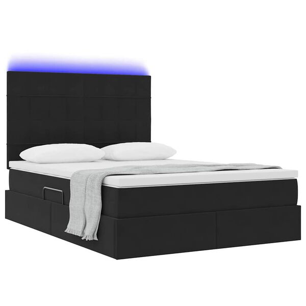 vidaXL Bett mit Stauraum und LED mit LED Schwarz 140 x 190 cm Samt