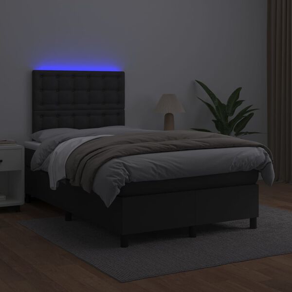 vidaXL Boxspringbett mit Matratze & LED Schwarz 120x200 cm Kunstleder