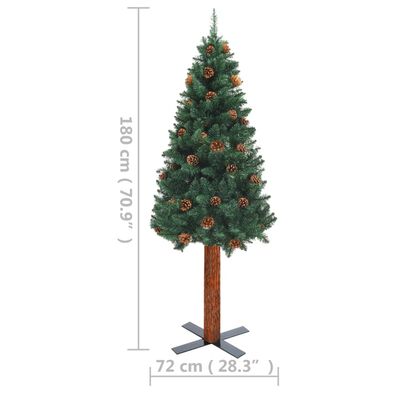 vidaXL Weihnachtsbaum Schmal mit LEDs & Echtholz & Zapfen Grün 180 cm
