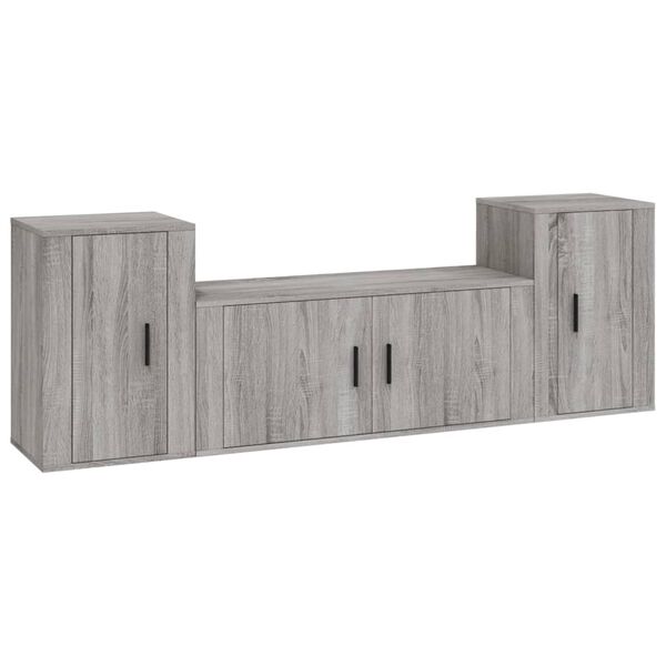 vidaXL 3-tlg. TV-Schrank-Set Grau Sonoma Holzwerkstoff