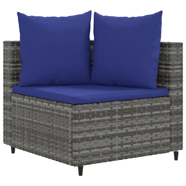 vidaXL 3-tlg. Garten-Sofagarnitur mit Kissen Grau Poly Rattan