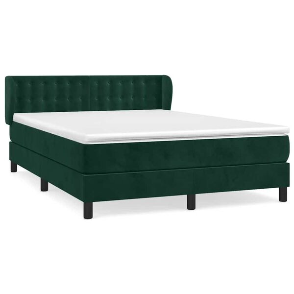 vidaXL Boxspringbett mit Matratze Dunkelgr&uuml;n 140x200 cm Samt