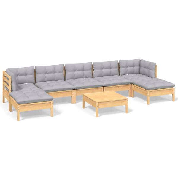 vidaXL 8-tlg. Garten-Lounge-Set mit Grauen Kissen Kiefernholz