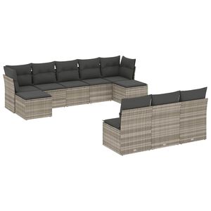 vidaXL 10-tlg. Garten-Sofagarnitur mit Kissen Hellgrau Poly Rattan