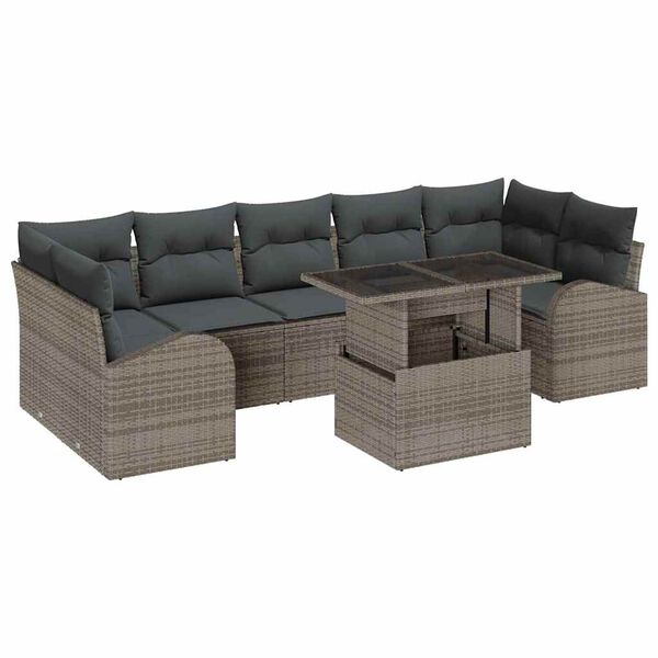 vidaXL Garten-Sofa-Set mit Kissen 8 pcs Grau Poly Rattan