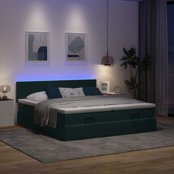 vidaXL Ottoman-Bett mit Matratzen & LEDs Dunkelgr&uuml;n 160x200 cm Samt