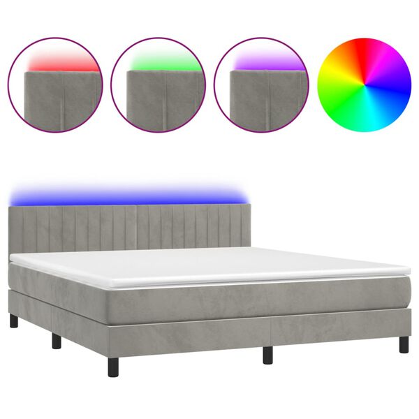 vidaXL Boxspringbett mit Matratze & LED Hellgrau 180x200 cm Samt