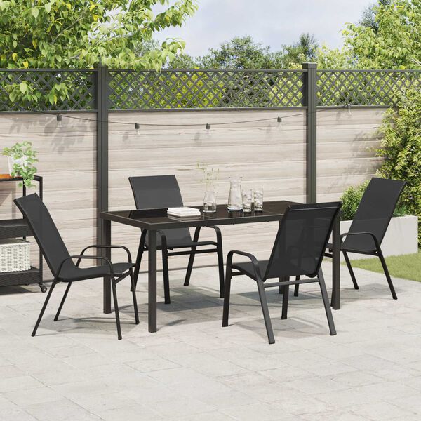 vidaXL Garten Essgruppe 5 pcs Schwarz Pulverbeschichteter Stahl
