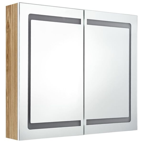 vidaXL LED-Spiegelschrank fürs Bad Weiß und Eichen-Optik 80x12x68 cm
