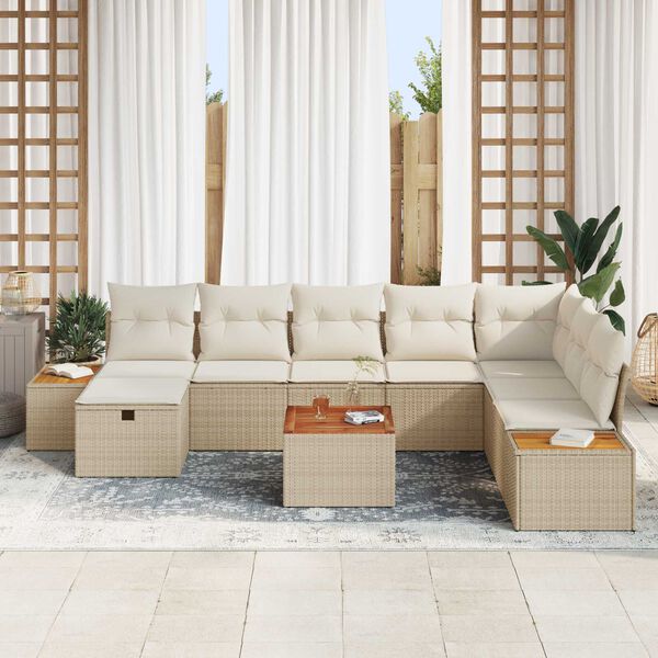 vidaXL Gartensofa-set mit Kissen mit Speicher 9 pcs Beige Poly-Rattan