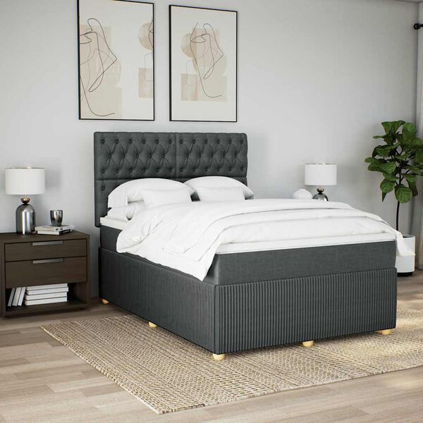 vidaXL Boxspringbett mit Matratze Dunkelgrau 140x200 cm Stoff