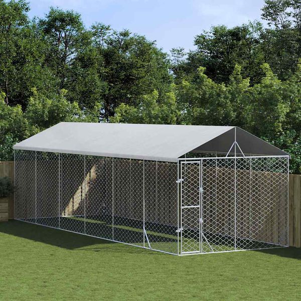 vidaXL Outdoor-Hundezwinger mit Dach Silbern 3x9x2,5m Verzinkter Stahl