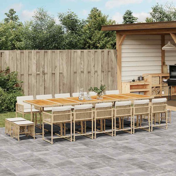 vidaXL 17-tlg. Garten-Essgruppe mit Kissen Beige Poly Rattan