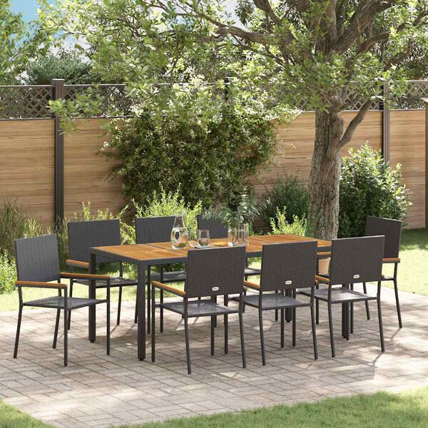 vidaXL Garten Essgruppe 9 pcs Schwarz Poly-Rattan