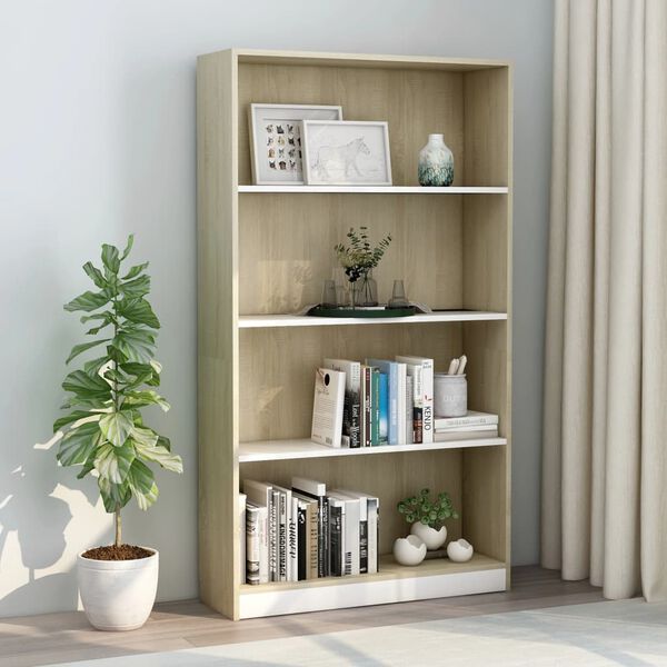 vidaXL B&uuml;cherregal 4 F&auml;cher Wei&szlig; Sonoma-Eiche 80x24x142 Holzwerkstoff