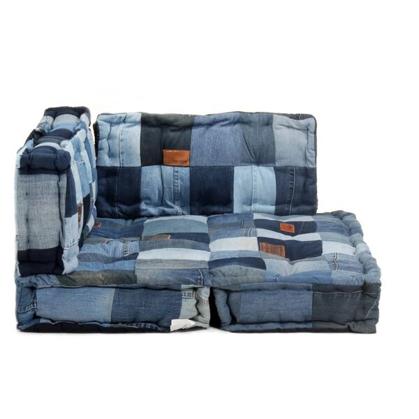 vidaXL 3-tlg. Palettensofa-Auflage Blau Denim Patchwork