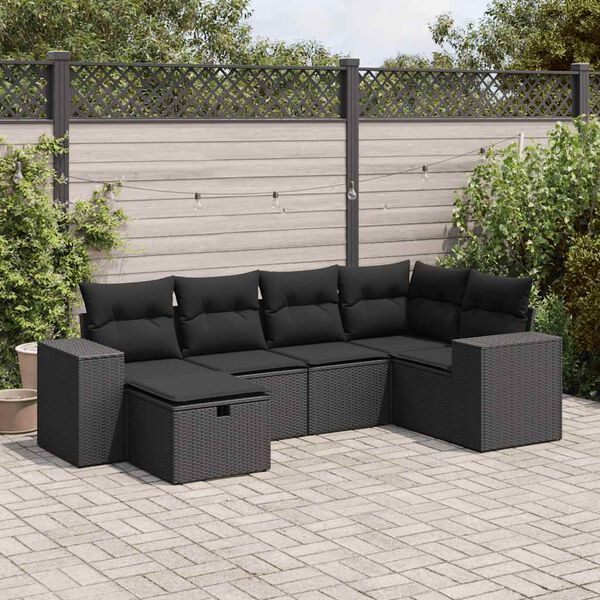 vidaXL 6-tlg. Garten-Sofagarnitur mit Kissen Schwarz Poly Rattan