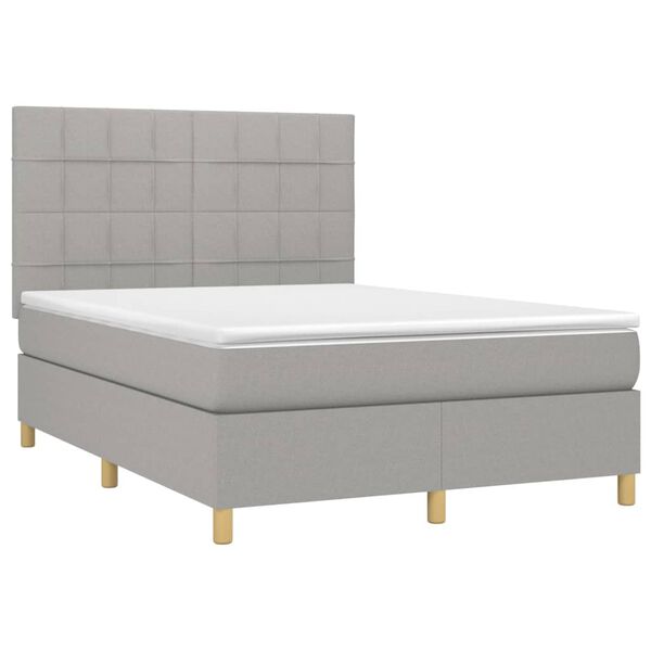 vidaXL Boxspringbett mit Matratze & LED Hellgrau 140x200 cm Stoff